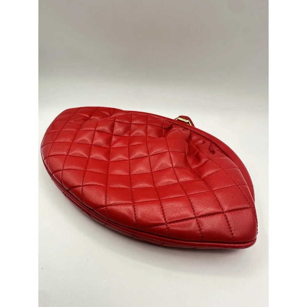 Susan Gail Bellido Quilted Red Leather Handbag Gold Chain Shoulder Purse